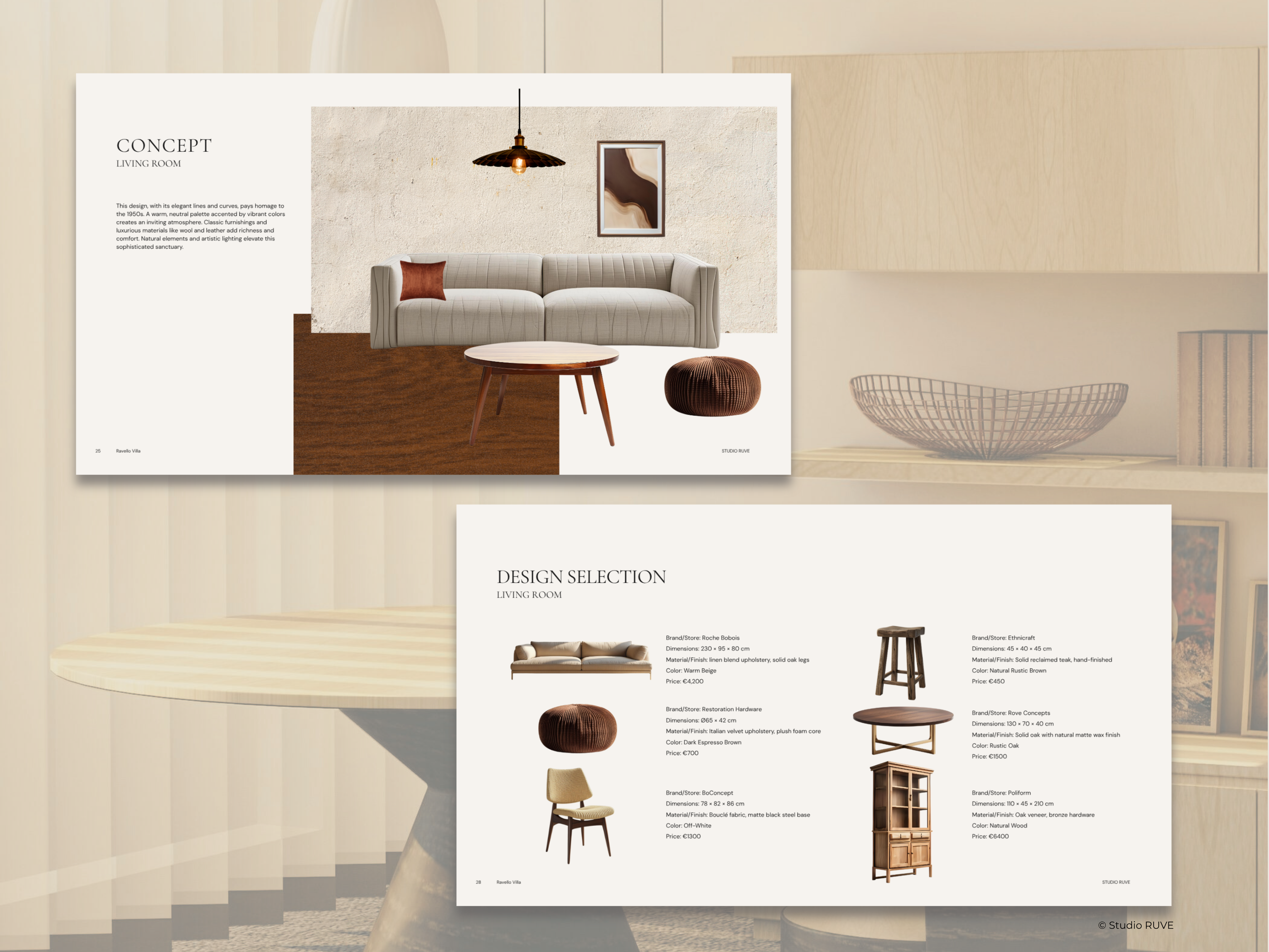 Client Presentation and Concept Design Template Preview. Living room concept and living room design selection.