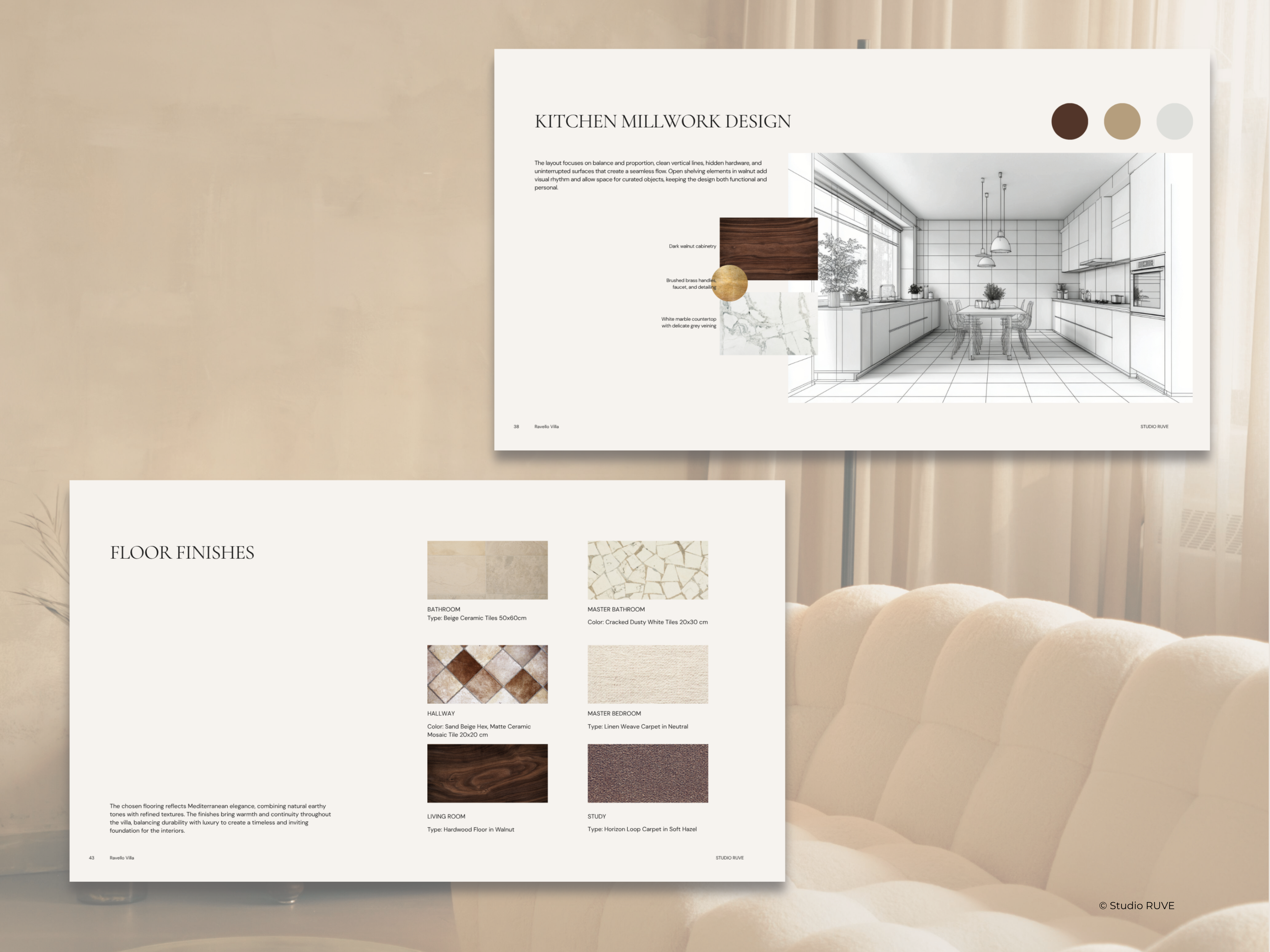 Client Presentation and Concept Design Template Preview. Kitchen Millwork Design and Floor Finishes.